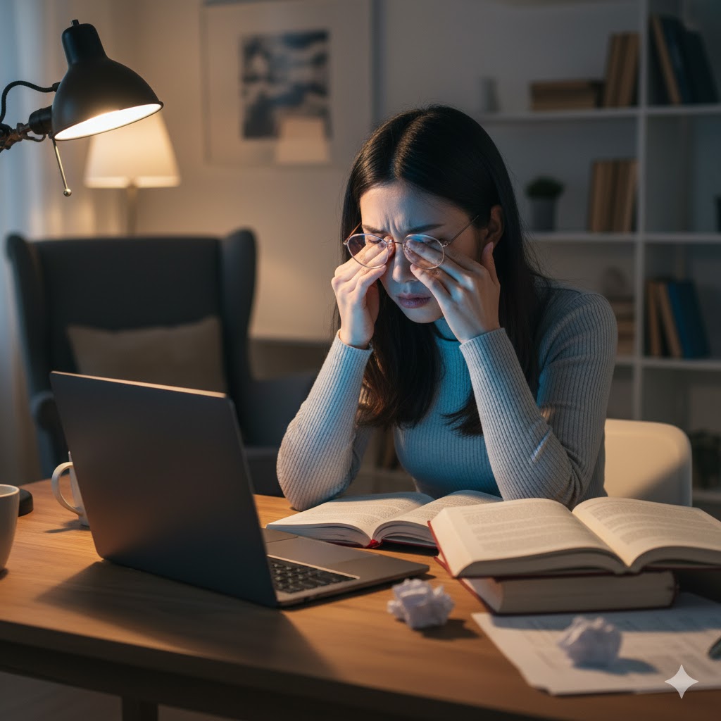 Man experiencing blurry vision or eye strain due to diabetes